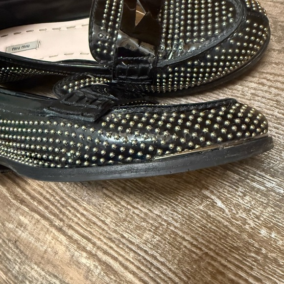 Miu Miu size 38.5 (8) GUC / EUC Black and Silver Studded Loafers - Picture 11 of 16